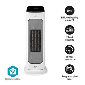 SmartLife keramische PTC-ventilatorkachel Wi-Fi - 2000 W | 2 Warmte Standen - Zwenkfunctie - Display - 10 - 49 &deg;C - Android&trade; / IOS | Wit