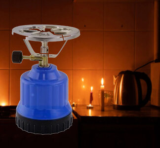 Compact Gaskooktoestel / Gasbrander - kunststof - 20,9 cm - blauw - lichtgewicht - pi&euml;zo ontsteking