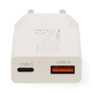 Oplader 20 W | GaN | PD3.0 | Snellaad functie | 1.5 / 2.0 / 2.22 / 3.0 A | Outputs: 2 | USB-A / USB-C&trade; | Automatische Voltage Selectie | Wit