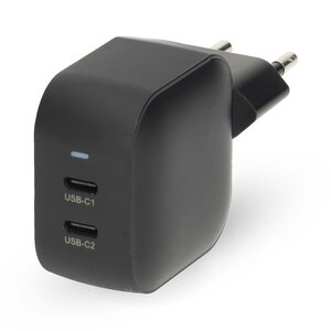 Oplader 45 W | GaN | PD3.0 | Snellaad functie | 2.25 / 3.0 A | Outputs: 2 | 2x USB-C&trade; | Automatische Voltage Selectie | Zwart