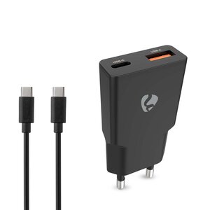 Oplader 20 W | GaN | PD3.0 | Snellaad functie | 1.5 / 2.0 / 2.22 / 3.0 A | Outputs: 2 | USB-A / USB-C&trade; | USB Type-C&trade; (Los) Kabel | 1.50 m | Automatische Voltage Selectie | Zwart