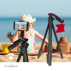  Lichtgewicht reisstatief voor foto/video met ge&iuml;ntegreerde camera- en smartphonehouder - Max. draagvermogen: 3 kg | Min. werkhoogte: 41.5 cm | Max. werkhoogte: 160 cm 