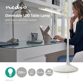 LED-Bureaulamp - Tafellamp - Dimbaar - 250 lm - Oplaadbaar - Aanraakfunctie - Wit