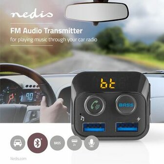 FM-Audiotransmitter voor Auto | Gefixeerd | Handsfree bellen | 1.0 &quot; | LED-Scherm | Bluetooth&reg; | 5.0 V DC / 1.0 A / 5.0 V DC / 2.4 A | Bass boost | Zwart