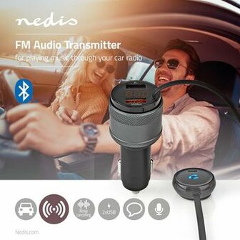FM-Audiotransmitter voor Auto | Gefixeerd | Handsfree bellen | 0.8 &quot; | LED-Scherm | Bluetooth&reg; | QC 3.0 / 5.0 V DC / 1.0 A | Snelladen | Google Assistant / Siri | Zwart