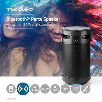 Bluetooth&reg; Party Boombox | 3.5 uur | 4.1 | 210 W | Media afspeelmogelijkheden: AUX / USB | IPX5 | Koppelbaar | Handgreep | Feestverlichting | Zilver / Zwart