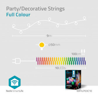 SmartLife Decoratieve LED | Feestverlichting | Wi-Fi | RGB | 10 LED&#039;s | 9.00 m | Android&trade; / IOS | Diameter bulb: 50 mm