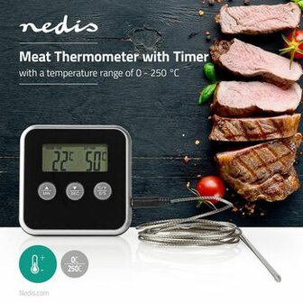 Vleesthermometer | Alarm / Timer | LCD-Scherm | 0 - 250 &deg;C | Zilver / Zwart