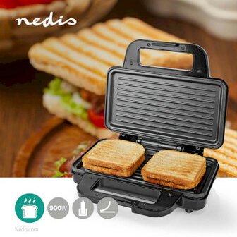 Sandwich maker | 900 W | 26.8 x 14.5 cm | Automatische temperatuurregeling | Aluminium / Kunststof