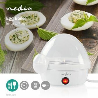 Eierkoker | 7 Eieren | Maatbeker | Waarschuwingssignaal | Automatische uitschakeling | Wit