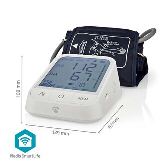 SmartLife Bloeddrukmeter Arm - Bluetooth&reg; -| LCD-Scherm - 22 - 42 cm - Aanduiding van stil houden / Detectie van onregelmatige hartslag / Detectie voor het dragen van armband
