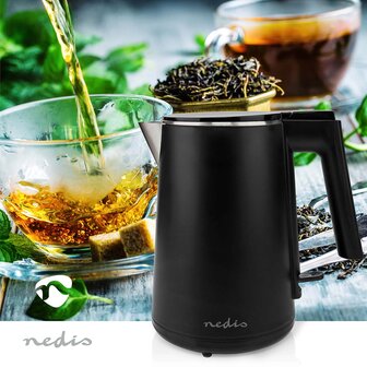 Stijlvolle zwarte waterkoker- 1 liter - 360 graden draaibaar - Verborgen verwarmingselement - Strix&reg;-controller - Droogkookbeveiliging