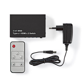 HDMI&trade;-Switch 3 poort(en) | 1x USB-C&trade; / 2x HDMI&trade; Input | 1x HDMI&trade; Output | 4K@60Hz | 18.0 Gbps | Metaal | Antraciet