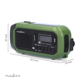 Noodradio - Draagbaar - DAB+ / FM - Zaklamp - Powerbank - Voeding: Batterij / Handslinger / Solar / USB - Klok/Wekker