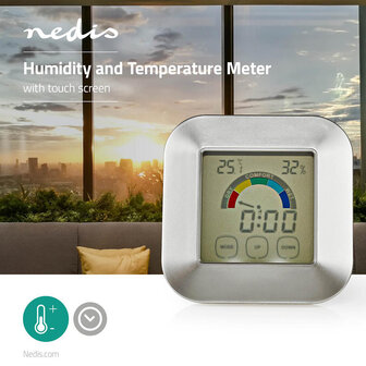 Thermometer / Hygrometer - Wit / Zilver - Goed leesbaar digitaal scherm - Tijd - Timer / alarm