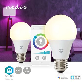SmartLife Multicolour Lamp Wi-Fi | E27 | 806 lm | 9 W | RGB / Warm tot Koel Wit | 2700 - 6500 K | Android&trade; / IOS | Peer | 2 Stuks