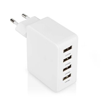 Oplader 24 W | Snellaad functie | 4x 2.4 A | Outputs: 4 | 4x USB-A - Wit