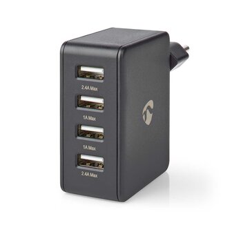 Oplader 24 W | Snellaad functie | 4x 2.4 A | Outputs: 4 | 4x USB-A - Zwart