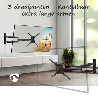 Extra lange Draai- en Kantelbare TV-Muurbeugel - 13&quot; - 86 &quot; - Max.60Kg. - Maximale muurafstand: 102 cm - 3 draaipunten