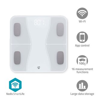 SmartLife Personenweegschaal Bluetooth&reg; | BMI / BMR / Botten / Gewicht / Spieren / Vet / Water | 12 | Piekbelasting: 180 kg | Android&trade; / IOS | ABS / Glas | Wit