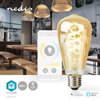 SmartLife LED Filamentlamp Wi-Fi | E27 | 360 lm | 4.9 W | Warm tot Koel Wit | 1800 - 6500 K | Glas | Android&trade; / IOS | ST64 | 1 Stuks