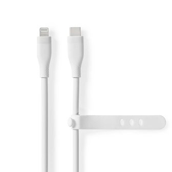 Flexibele siliconen Lightning Kabel USB 2.0 - Apple Lightning 8-Pins - USB-C&trade; Male - Raakt niet in de knoop - 480 Mbps - Vernikkeld - 1.50 m - Rond - Silicone | Wit 