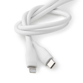 Flexibele siliconen Lightning Kabel USB 2.0 - Apple Lightning 8-Pins - USB-C&trade; Male - Raakt niet in de knoop - 480 Mbps - Vernikkeld - 1.50 m - Rond - Silicone | Wit 