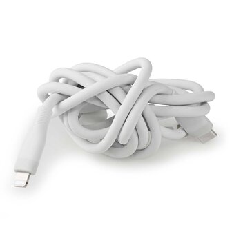 Flexibele siliconen Lightning Kabel USB 2.0 - Apple Lightning 8-Pins - USB-C&trade; Male - Raakt niet in de knoop - 480 Mbps - Vernikkeld - 1.50 m - Rond - Silicone | Wit 