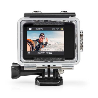 Action Cam Dubbel scherm | 4K@30fps | 16 MPixel | Waterbestendig tot: 30.0 m | 90 min | Wi-Fi | App beschikbaar voor: Android&trade; / IOS | Mounts inbegrepen