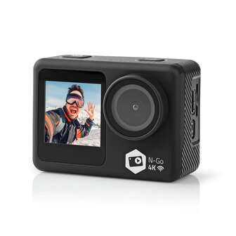 Action Cam Dubbel scherm | 4K@30fps | 16 MPixel | Waterbestendig tot: 30.0 m | 90 min | Wi-Fi | App beschikbaar voor: Android&trade; / IOS | Mounts inbegrepen