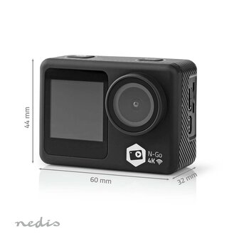 Action Cam Dubbel scherm | 4K@30fps | 16 MPixel | Waterbestendig tot: 30.0 m | 90 min | Wi-Fi | App beschikbaar voor: Android&trade; / IOS | Mounts inbegrepen