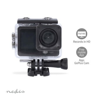 Action Cam Dubbel scherm | 1080p@30fps | 12 MPixel | Waterbestendig tot: 30.0 m | 70 min | Wi-Fi | App beschikbaar voor: Android&trade; / IOS | Mounts inbegrepen