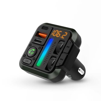 FM-Audiotransmitter voor Auto Gefixeerd | Handsfree bellen | 1 &quot; | Amber-Scherm | Bluetooth&reg; | PD 18 W / PD 24 W | Snelladen | Bass boost | Google Assistant / Siri 