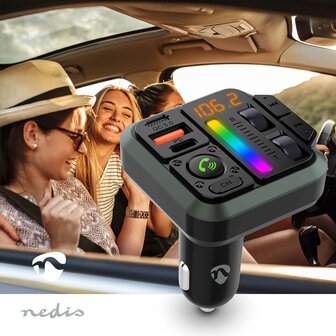 FM-Audiotransmitter voor Auto Gefixeerd | Handsfree bellen | 1 &quot; | Amber-Scherm | Bluetooth&reg; | PD 18 W / PD 24 W | Snelladen | Bass boost | Google Assistant / Siri 