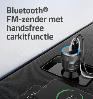 FM-Audiotransmitter voor Auto Gefixeerd - Handsfree bellen  Amber-Scherm | Bluetooth&reg; | PD 18 W / PD 24 W | Snelladen | Bass boost | Google Assistant / Siri 