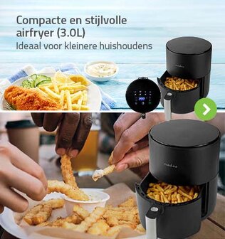 Compacte en stijlvolle Airfryer - 3.0 liter - 8 vooraf ingestelde programma&#039;s - Tijdschakelaar: 60 min - Digitaal