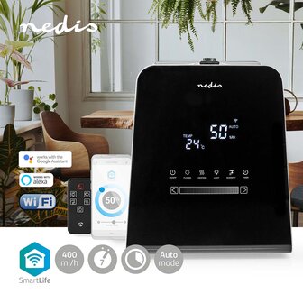 SmartLife Luchtbevochtiger 110 W - Met Koele en Warme mist - 5.5 liter - Hygrometer - Timer - Afstandsbediening - Nachtstand - Zwart