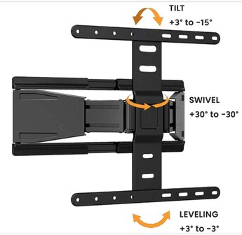 SUPERPLATTE Draai- en Kantelbare TV-Muurbeugel 43 - 90 &quot; - Maximaal schermgewicht: 50 kg - Minimale muurafstand: 19.6 mm - 2 Draaipunt(en)