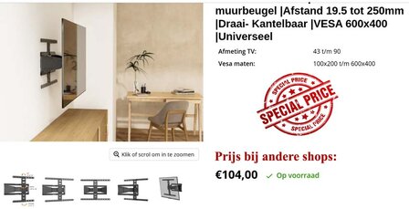SUPERPLATTE Draai- en Kantelbare TV-Muurbeugel 43 - 90 &quot; - Maximaal schermgewicht: 50 kg - Minimale muurafstand: 19.6 mm - 2 Draaipunt(en)