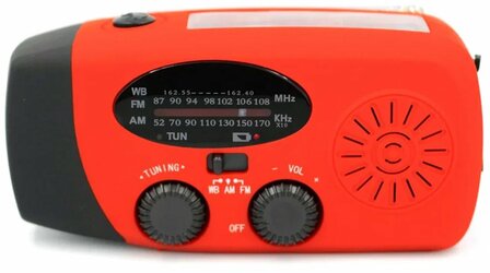 Multifunctionele Radio / Noodradio - AM/FM op Zonne energie / Handslinger / Batterij + zaklamp + powerbank