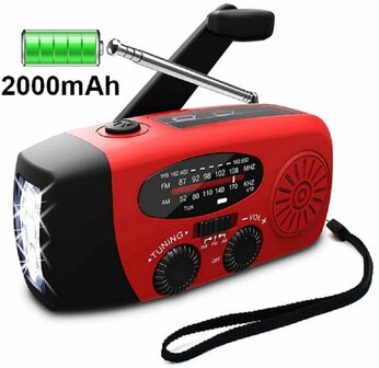 Multifunctionele Radio / Noodradio - AM/FM op Zonne energie / Handslinger / Batterij + zaklamp + powerbank