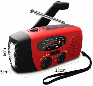 Multifunctionele Radio / Noodradio - AM/FM op Zonne energie / Handslinger / Batterij + zaklamp + powerbank