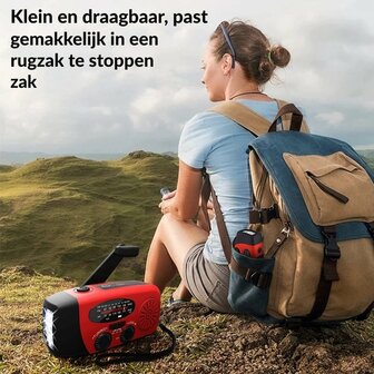 Multifunctionele Radio / Noodradio - AM/FM op Zonne energie / Handslinger / Batterij + zaklamp + powerbank