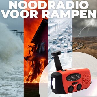 Multifunctionele Radio / Noodradio - AM/FM op Zonne energie / Handslinger / Batterij + zaklamp + powerbank