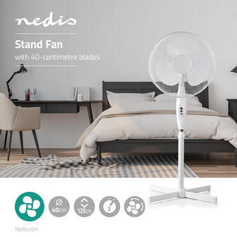 Staande ventilator - Minimaal geluid - Diameter 40 cm - 3 snelheden - Oscillatiefunctie - Wit