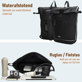 Superhandige waterproof Beagles Originals 2-in-1 Rugzak &amp; Fietstas - Grijs