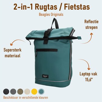 Superhandige waterproof Beagles Originals 2-in-1 Rugzak &amp; Fietstas - Petrol
