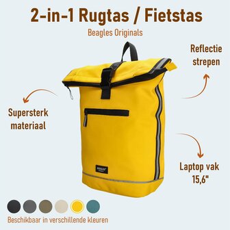 Superhandige waterproof Beagles Originals 2-in-1 Rugzak &amp; Fietstas - Geel