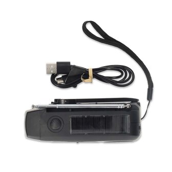 Multifunctionele Radio / Noodradio - AM/FM op Zonne energie / Handslinger / Batterij + zaklamp + powerbank