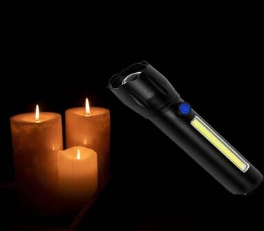 Tactical zaklamp - LED en COB - oplaadbaar - 141 mm - 100/150 lumen - USB-kabel inbegrepen